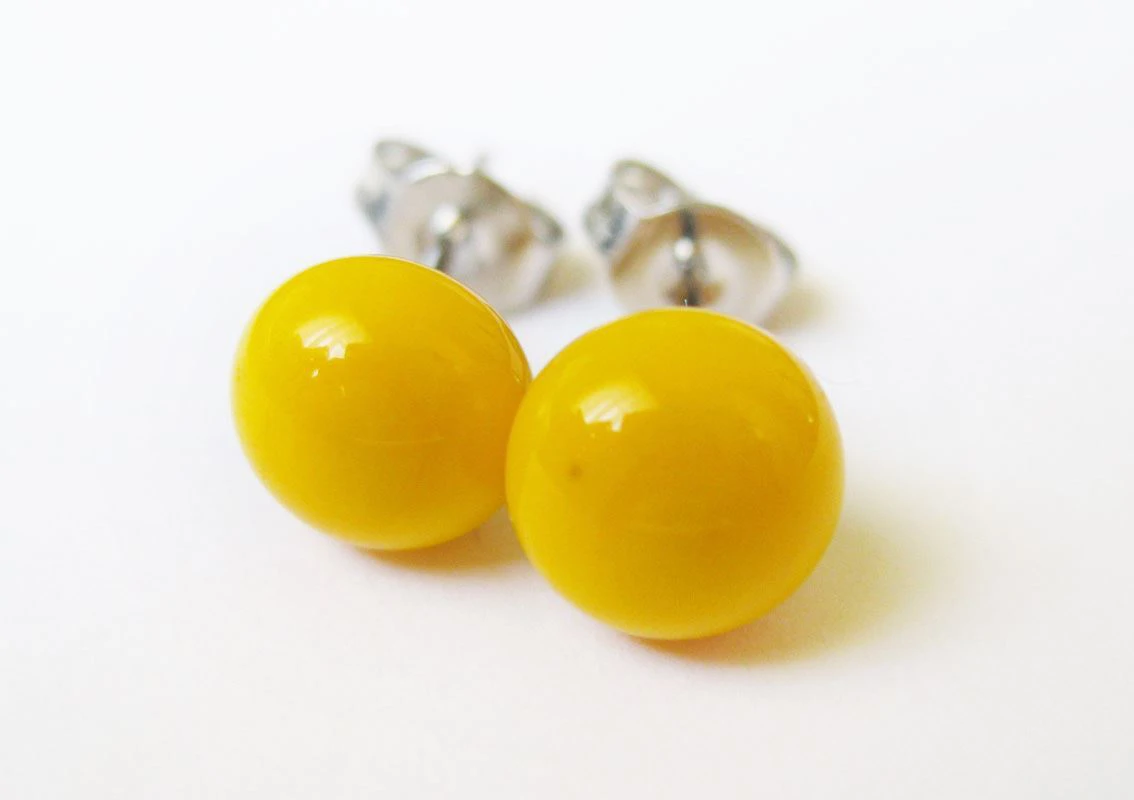 Sárga üveg pötyi fülbevaló
