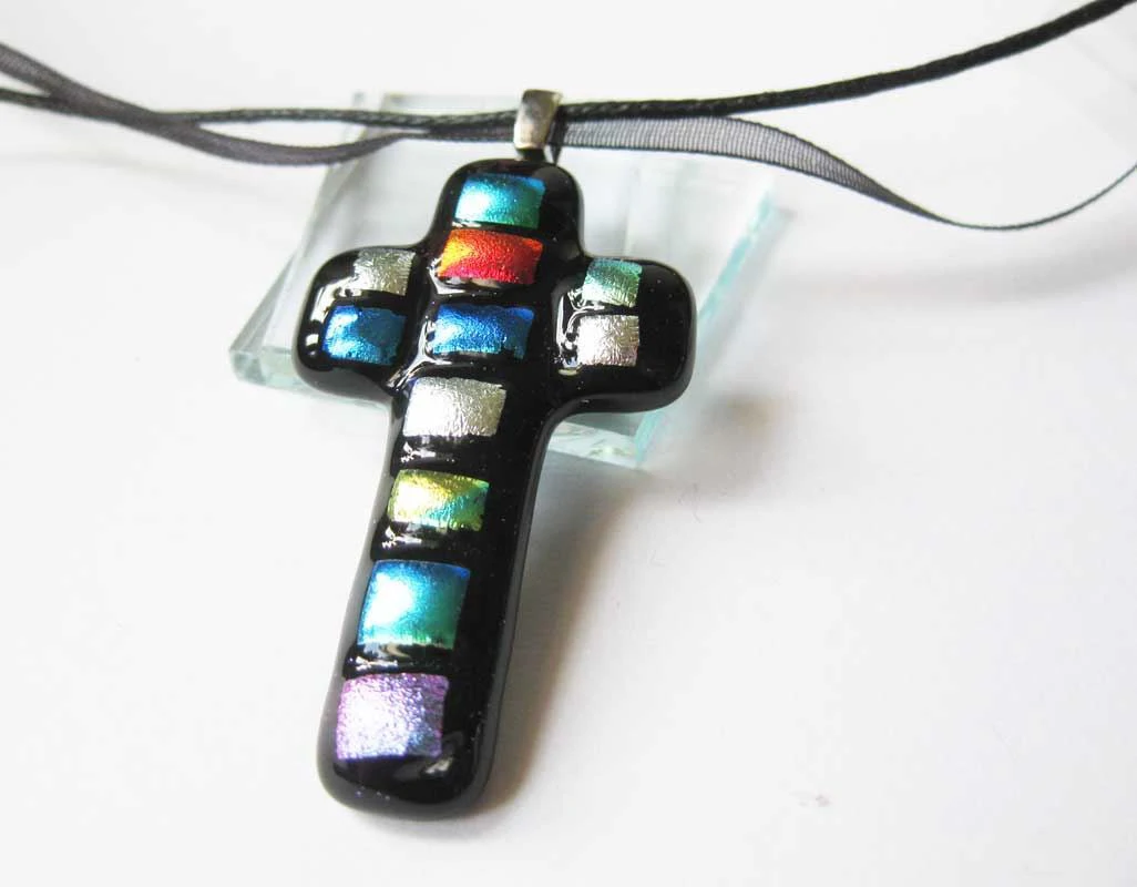 Patchwork kereszt üvegmedál