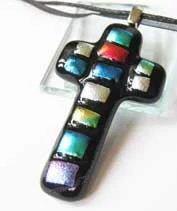 Patchwork kereszt üvegmedál 