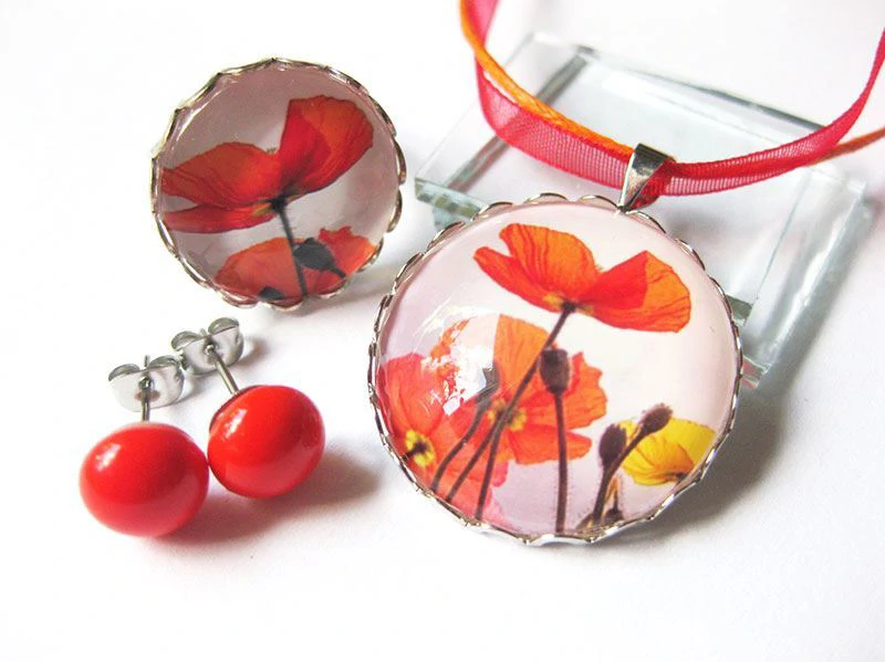 Pipacs mintás ékszerszett