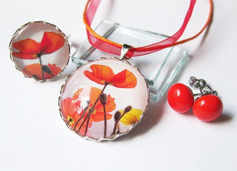 Pipacs mintás ékszerszett