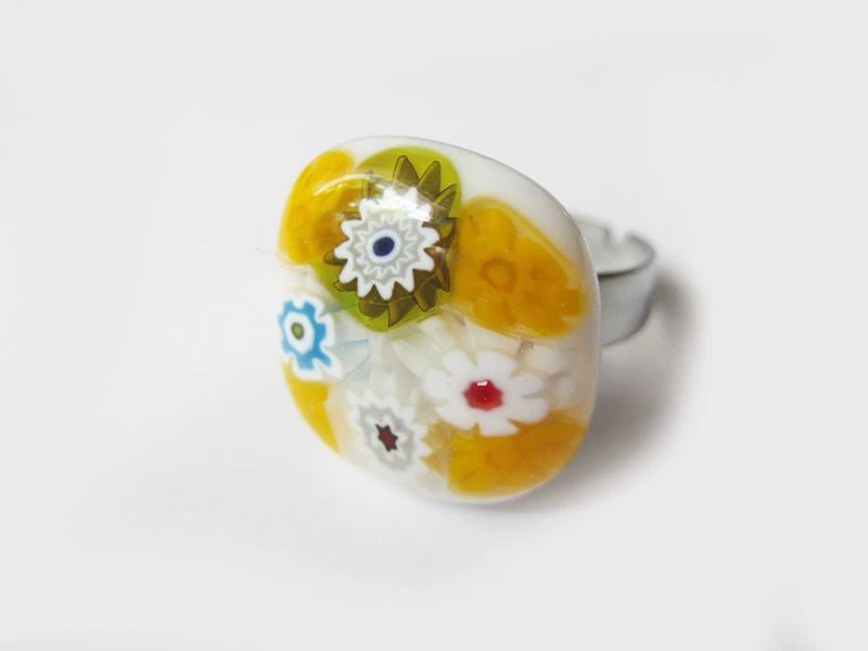 Sárga millefiori üvegékszer gyűrű