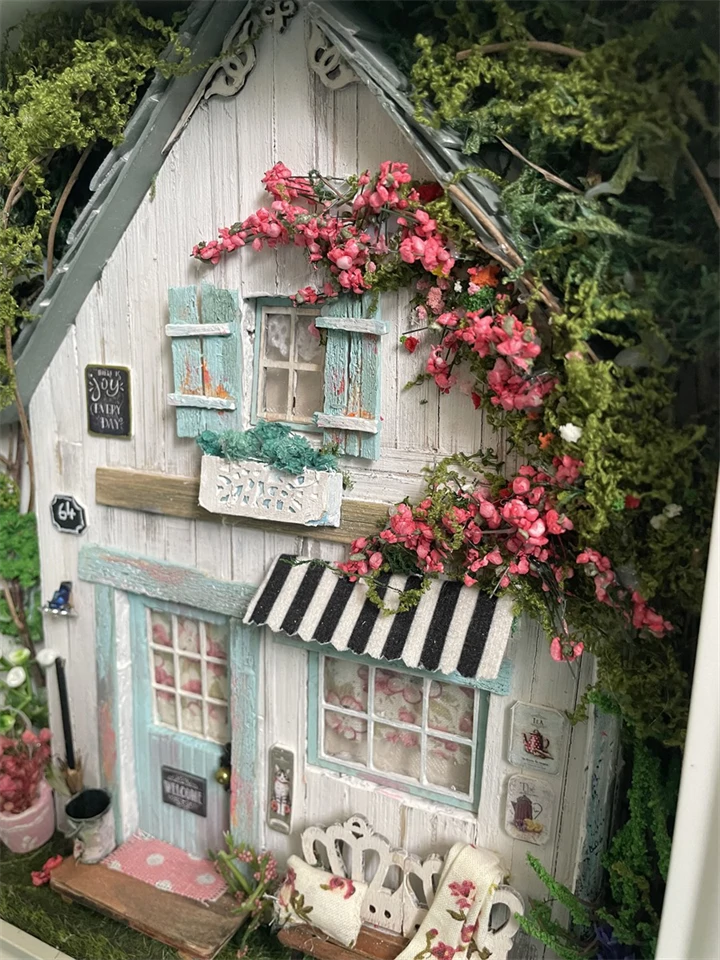 erdei házikó, miniatűr dobozkép,shadowbox