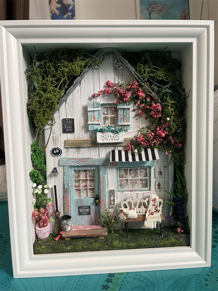 erdei házikó, miniatűr dobozkép,shadowbox