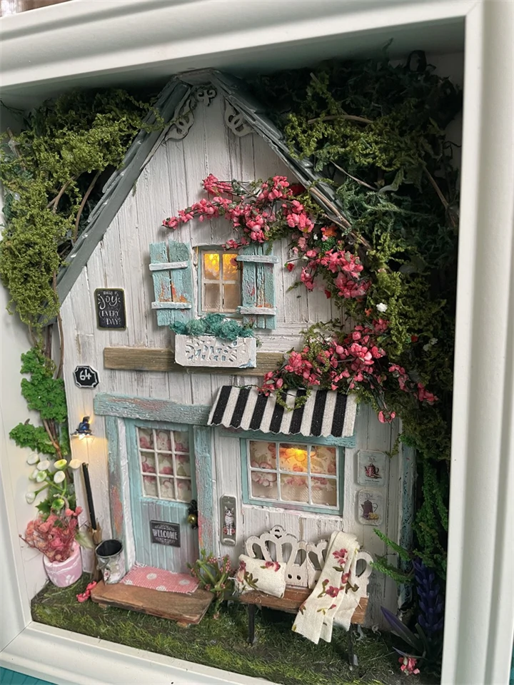 erdei házikó, miniatűr dobozkép,shadowbox