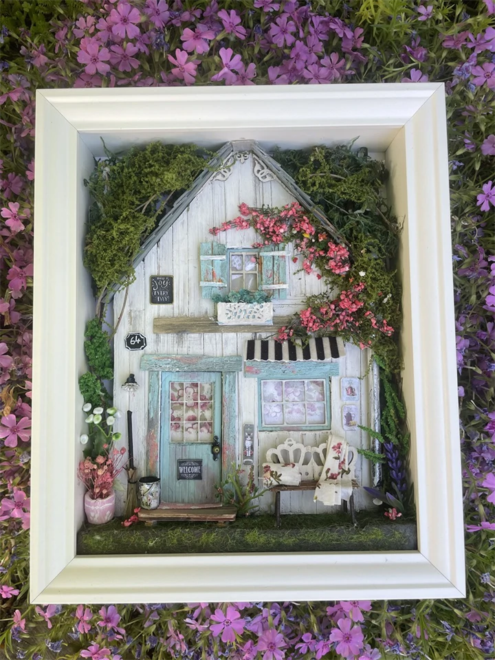 erdei házikó, miniatűr dobozkép,shadowbox