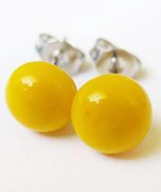 Sárga üveg pötyi fülbevaló