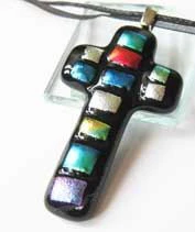 Patchwork kereszt üvegmedál 